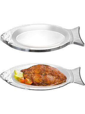 6 Pack Fish-Shaped Serving Platters - Stainless Steel Sizzling Trays for